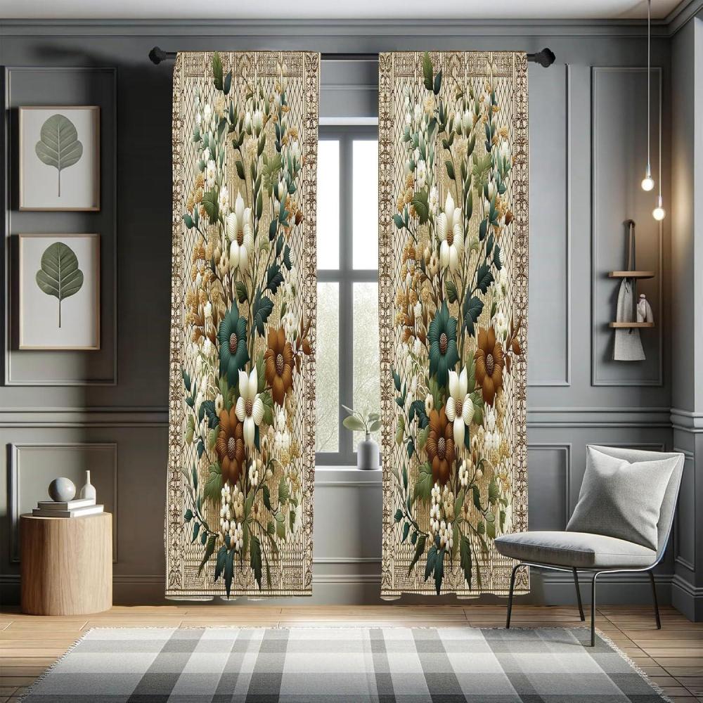 imageAmbesonne Botanical Curtains Watercolor Fall Branches and Geometric Mid Century Modern Autumnal Art Window Treatments 2 Panel Set for Living Room Bedroom Pair of 28quot x 84quot Forest Green Rust TanDark Teal Cinnamon Umber