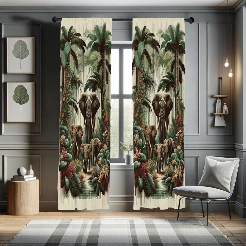 imageAmbesonne Botanical Curtains Watercolor Fall Branches and Geometric Mid Century Modern Autumnal Art Window Treatments 2 Panel Set for Living Room Bedroom Pair of 28quot x 84quot Forest Green Rust TanJade Green Caramel Ruby