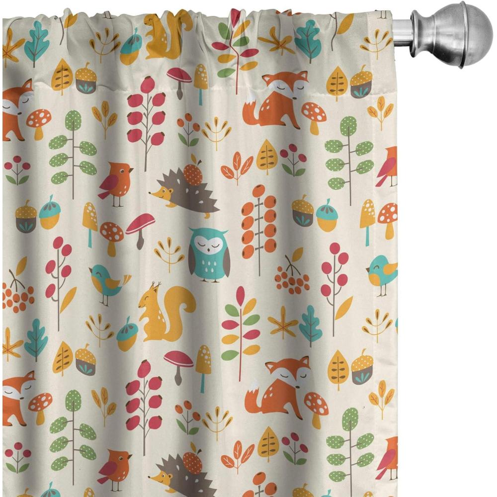 imageAmbesonne Cats Curtains Modern Scandi Pattern of Kitten Love with Romantic Hearts Cartoon Design Window Treatments 2 Panel Set for Living Room Bedroom Pair of  28quot x 63quot Ginger Olive Green WhiteCream Orange
