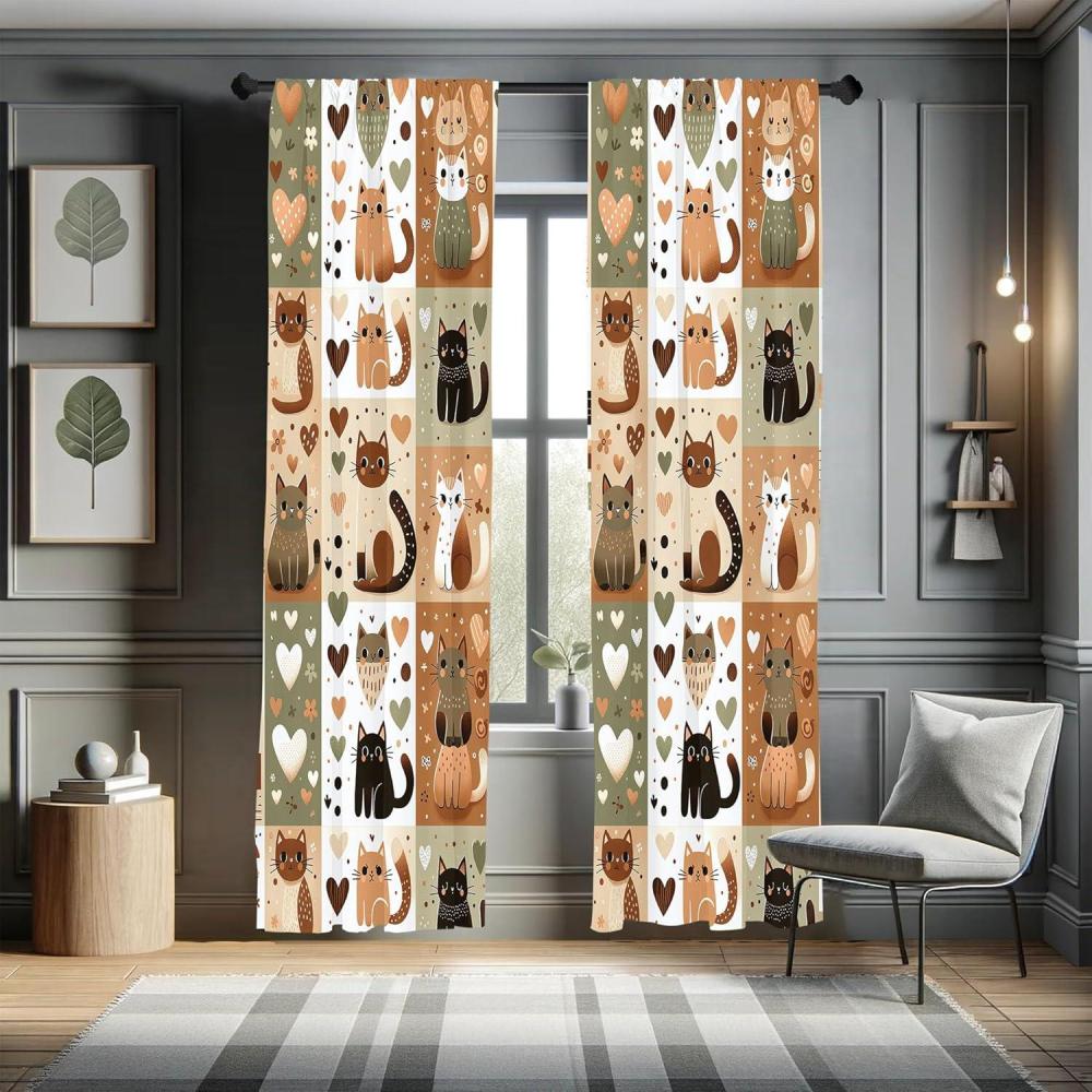 imageAmbesonne Cats Curtains Modern Scandi Pattern of Kitten Love with Romantic Hearts Cartoon Design Window Treatments 2 Panel Set for Living Room Bedroom Pair of 28quot x 63quot Ginger Olive Green WhiteGinger Olive Green White