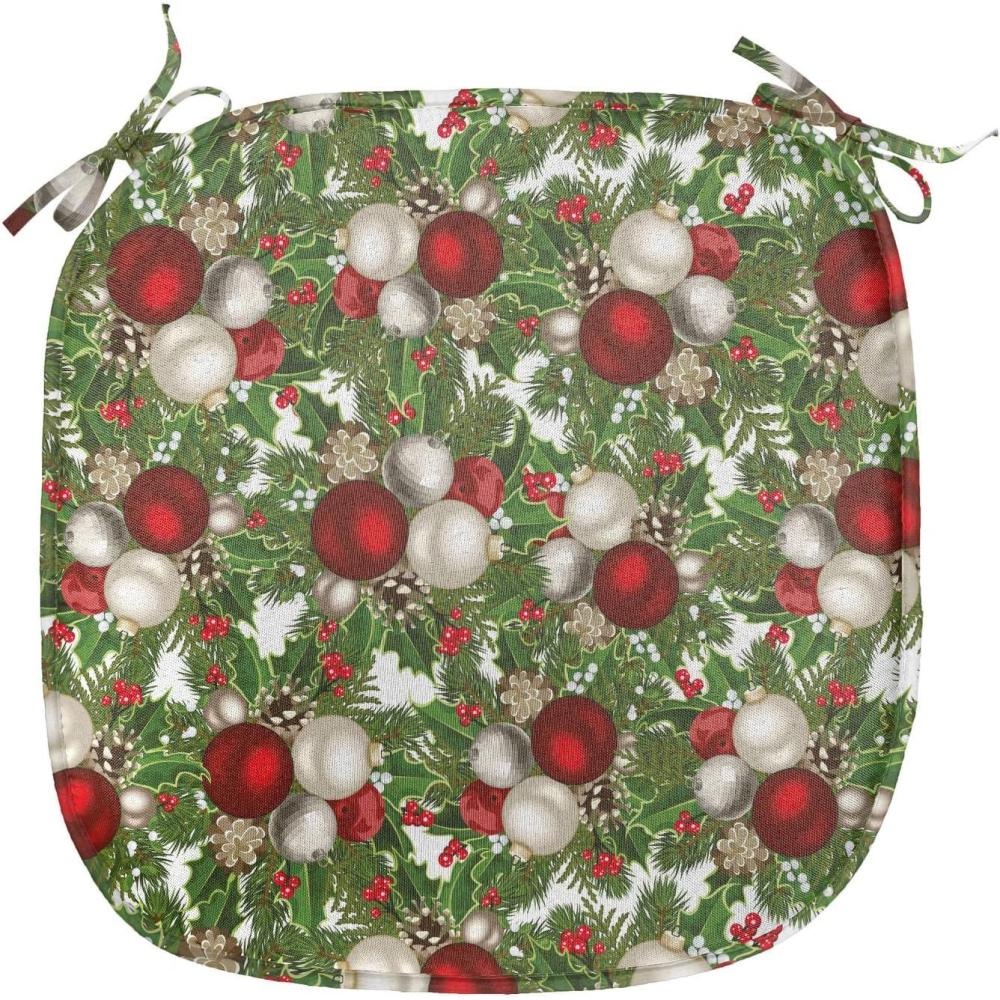 imageAmbesonne Christmas Chair Seating Cushion Set of 6 Pine Fir Cones Balls and Coniferous Tree Leaves Holly Berry Old Fashioned AntiSlip Seat Padding for Kitchen ampamp Patio 16quotx16quot Red Green GreyRed Green Grey