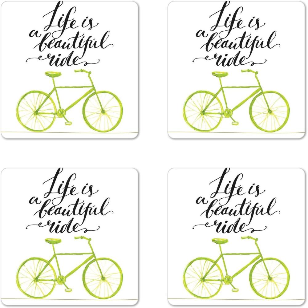 imageAmbesonne Christmas Coaster Set of 4 Retro Style Inspired Noel Slogan with Hanging Baubles on Doodle Grid Frame Print Square Hardboard Gloss Coasters Standard Size Teal BeigeGreen Black
