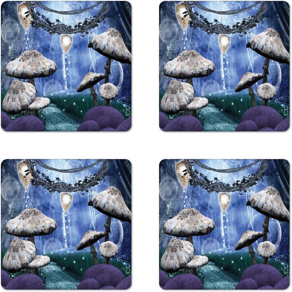 imageAmbesonne Christmas Coaster Set of 4 Retro Style Inspired Noel Slogan with Hanging Baubles on Doodle Grid Frame Print Square Hardboard Gloss Coasters Standard Size Teal BeigeMulticolor