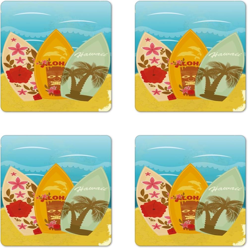 imageAmbesonne Christmas Coaster Set of 4 Retro Style Inspired Noel Slogan with Hanging Baubles on Doodle Grid Frame Print Square Hardboard Gloss Coasters Standard Size Teal BeigeBlue Mustard