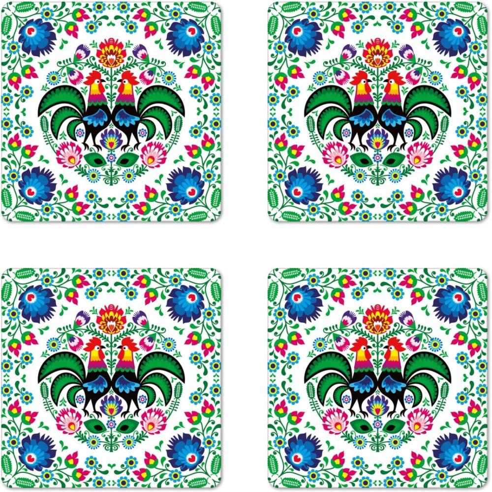 imageAmbesonne Christmas Coaster Set of 4 Retro Style Inspired Noel Slogan with Hanging Baubles on Doodle Grid Frame Print Square Hardboard Gloss Coasters Standard Size Teal BeigeGreen Blue Red