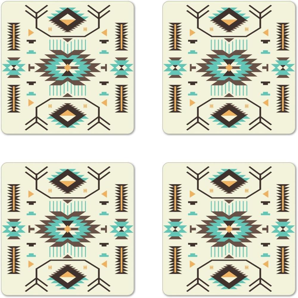 imageAmbesonne Christmas Coaster Set of 4 Retro Style Inspired Noel Slogan with Hanging Baubles on Doodle Grid Frame Print Square Hardboard Gloss Coasters Standard Size Teal BeigePale Yellow