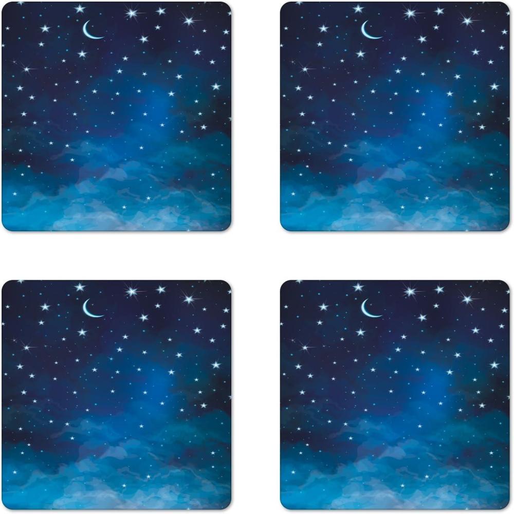 imageAmbesonne Christmas Coaster Set of 4 Retro Style Inspired Noel Slogan with Hanging Baubles on Doodle Grid Frame Print Square Hardboard Gloss Coasters Standard Size Teal BeigeDark Blue