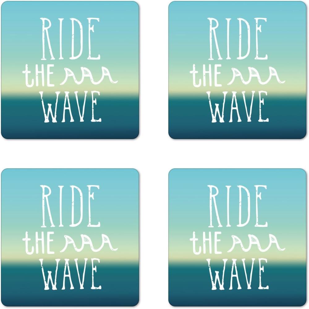 imageAmbesonne Christmas Coaster Set of 4 Retro Style Inspired Noel Slogan with Hanging Baubles on Doodle Grid Frame Print Square Hardboard Gloss Coasters Standard Size Teal BeigeMint Green