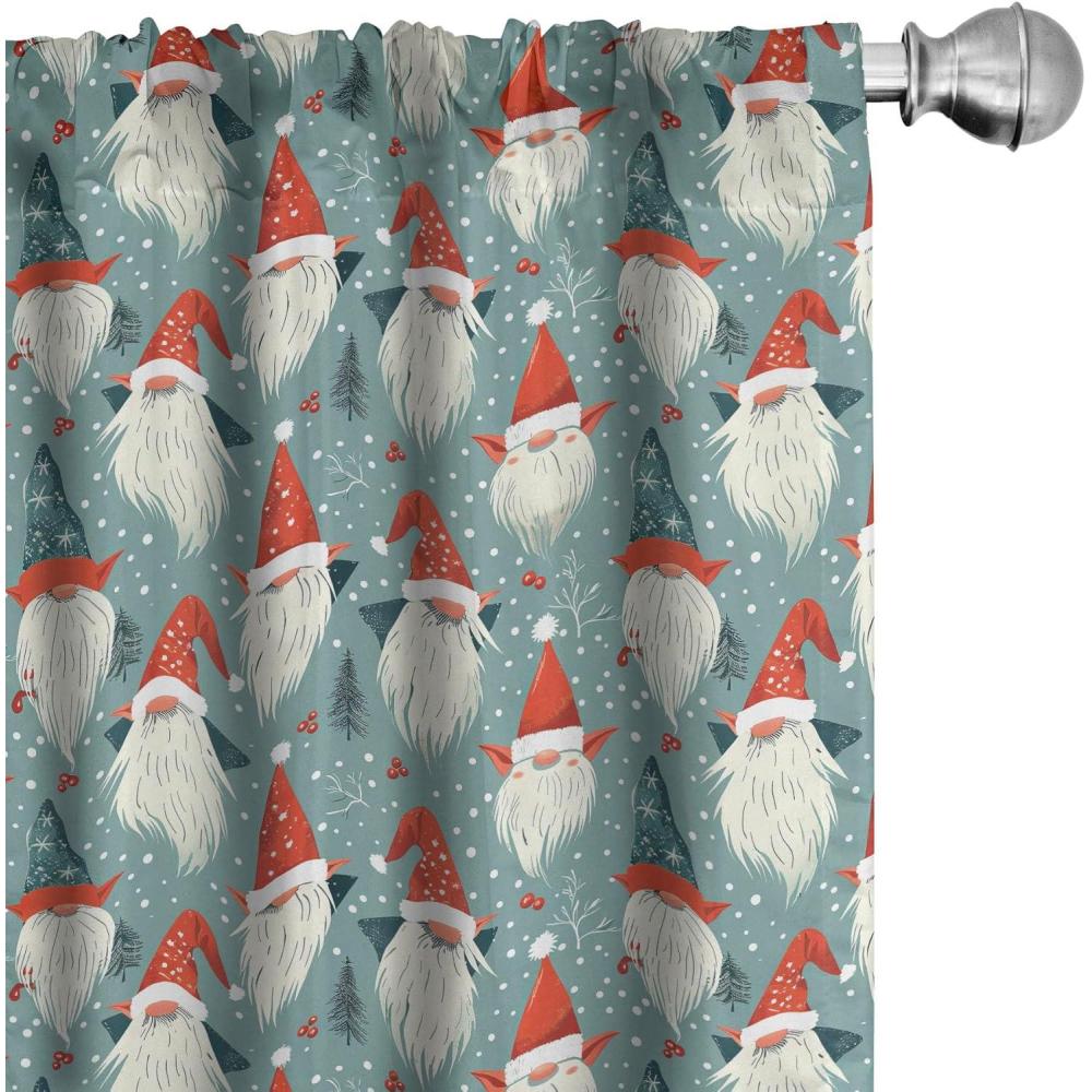 imageAmbesonne Christmas Curtains Tree Branches Spruce Leaves Balls Bells Cones Poinsettia Flowers Mistletoe Berry Window Treatments 2 Panel Set for Living Room Bedroom Pair of  28quot x 63quot Ruby GreenPale Slate Blue and Vermilion