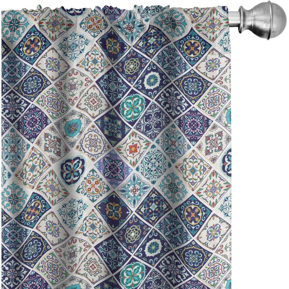 imageAmbesonne Christmas Curtains Tree Branches Spruce Leaves Balls Bells Cones Poinsettia Flowers Mistletoe Berry Window Treatments 2 Panel Set for Living Room Bedroom Pair of  28quot x 63quot Ruby GreenWhite Indigo
