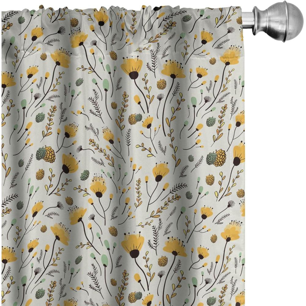 imageAmbesonne Christmas Curtains Tree Branches Spruce Leaves Balls Bells Cones Poinsettia Flowers Mistletoe Berry Window Treatments 2 Panel Set for Living Room Bedroom Pair of  28quot x 63quot Ruby GreenYellow Sea Green Black