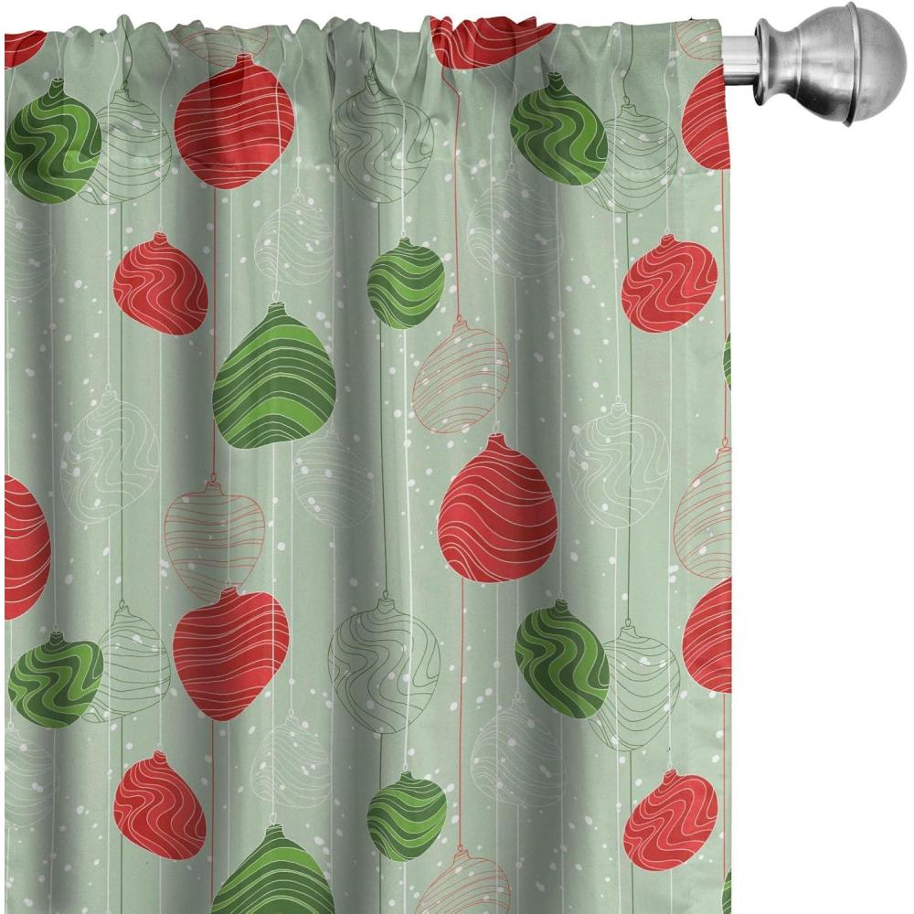 imageAmbesonne Christmas Curtains Tree Branches Spruce Leaves Balls Bells Cones Poinsettia Flowers Mistletoe Berry Window Treatments 2 Panel Set for Living Room Bedroom Pair of  28quot x 63quot Ruby GreenGreen and Red