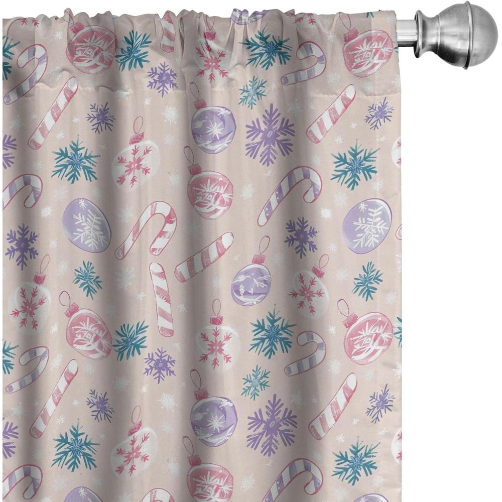 imageAmbesonne Christmas Curtains Tree Branches Spruce Leaves Balls Bells Cones Poinsettia Flowers Mistletoe Berry Window Treatments 2 Panel Set for Living Room Bedroom Pair of  28quot x 63quot Ruby GreenLavender Teal Beige