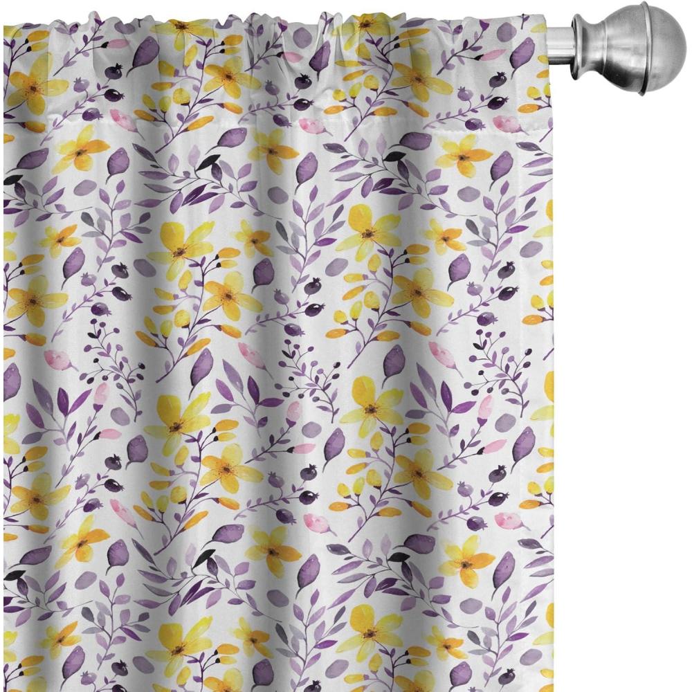 imageAmbesonne Christmas Curtains Tree Branches Spruce Leaves Balls Bells Cones Poinsettia Flowers Mistletoe Berry Window Treatments 2 Panel Set for Living Room Bedroom Pair of 28quot x 63quot Ruby GreenPurple Yellow
