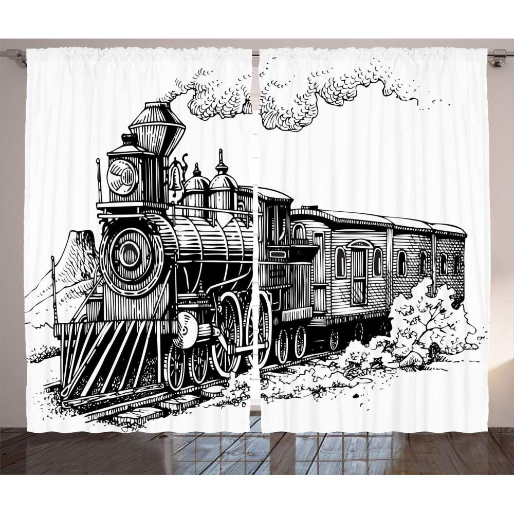 imageAmbesonne Christmas Curtains Wooden Rustic Log Cottage Scenery in The Winter Season Warm Moonlight Living Room Bedroom Window Drapes 2 Panel Set 108 X 84 White NavyBlack Off White