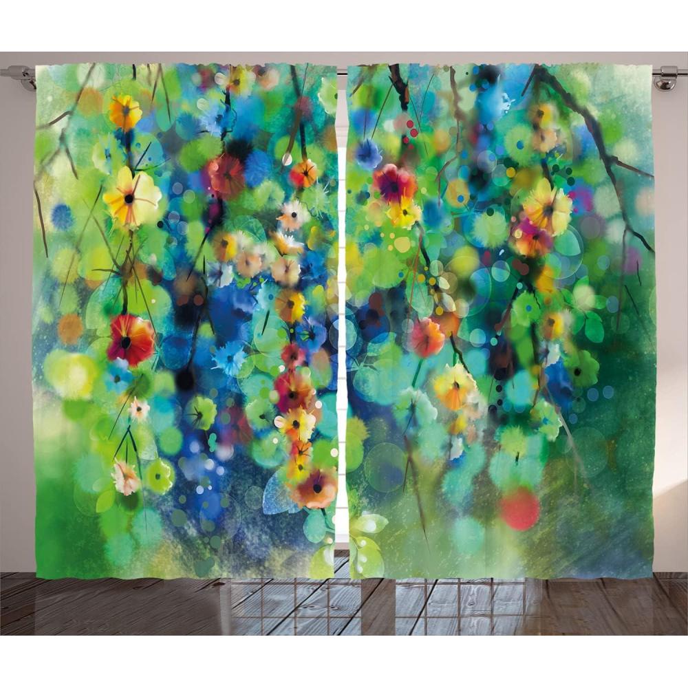 imageAmbesonne Christmas Curtains Wooden Rustic Log Cottage Scenery in The Winter Season Warm Moonlight Living Room Bedroom Window Drapes 2 Panel Set 108 X 84 White NavyBlue and Green