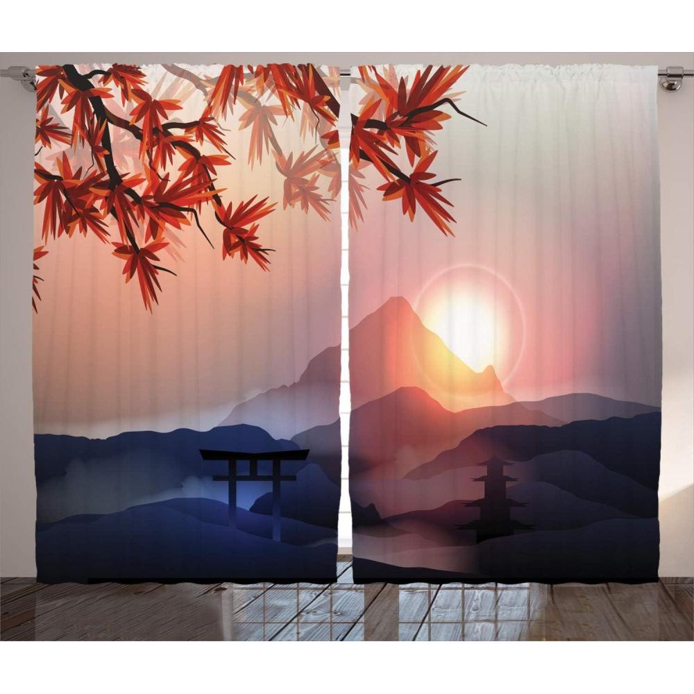 imageAmbesonne Christmas Curtains Wooden Rustic Log Cottage Scenery in The Winter Season Warm Moonlight Living Room Bedroom Window Drapes 2 Panel Set 108 X 84 White NavyBlue Pink