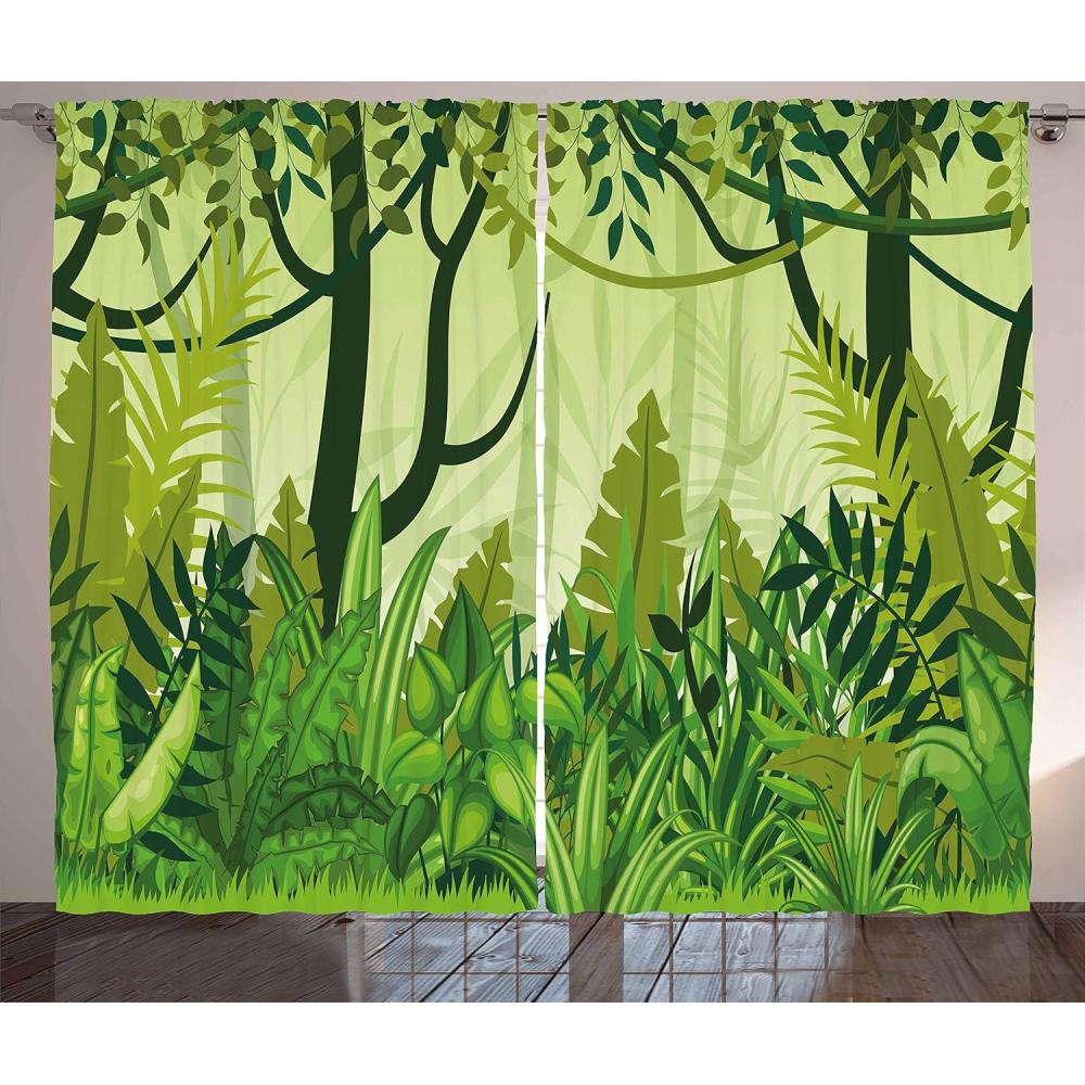 imageAmbesonne Christmas Curtains Wooden Rustic Log Cottage Scenery in The Winter Season Warm Moonlight Living Room Bedroom Window Drapes 2 Panel Set 108 X 84 White NavyForest Green
