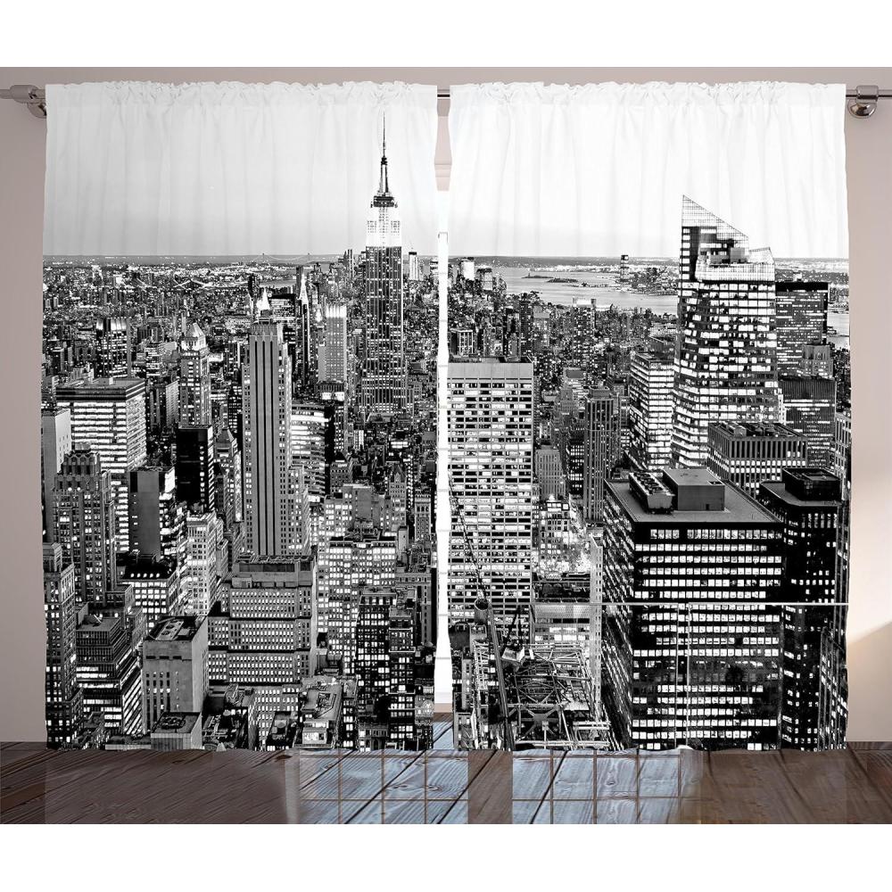 imageAmbesonne Christmas Curtains Wooden Rustic Log Cottage Scenery in The Winter Season Warm Moonlight Living Room Bedroom Window Drapes 2 Panel Set 108 X 84 White NavyGrey Charcoal