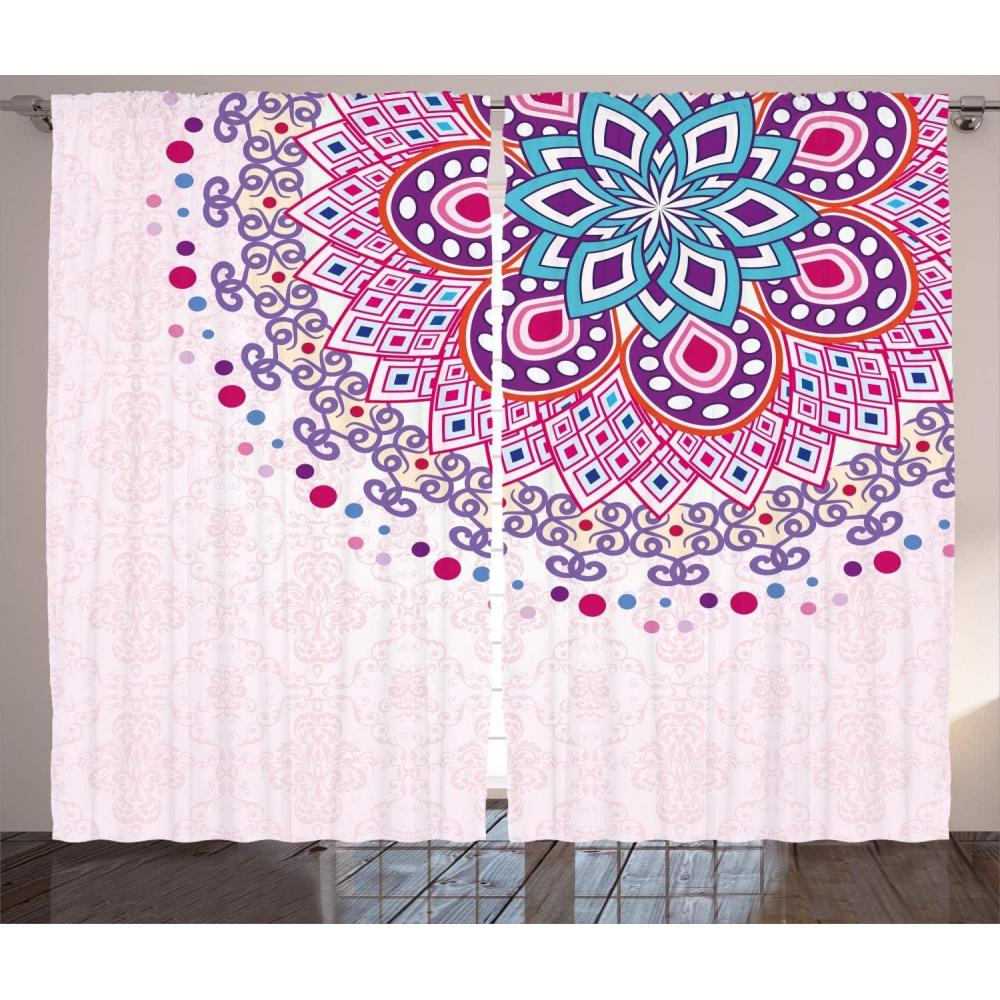 imageAmbesonne Christmas Curtains Wooden Rustic Log Cottage Scenery in The Winter Season Warm Moonlight Living Room Bedroom Window Drapes 2 Panel Set 108 X 84 White NavyPink Purple
