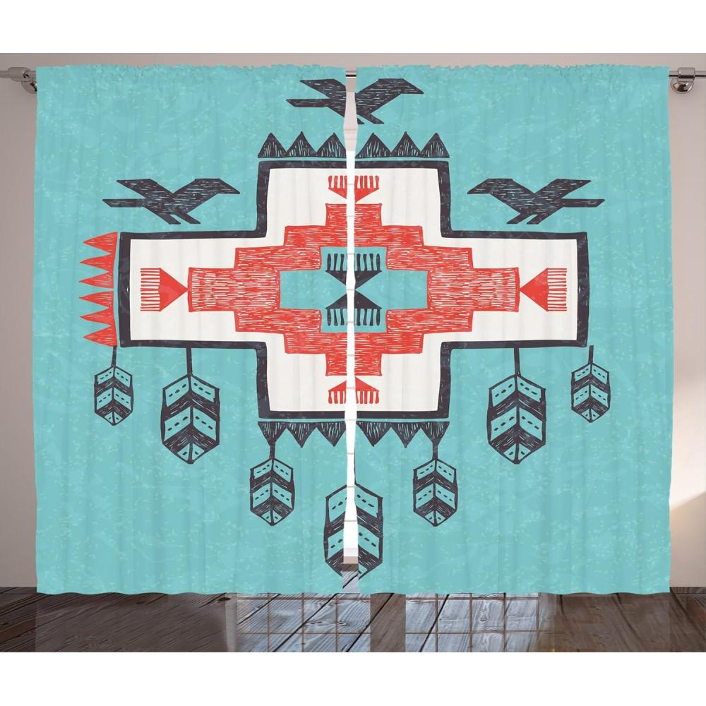 imageAmbesonne Christmas Curtains Wooden Rustic Log Cottage Scenery in The Winter Season Warm Moonlight Living Room Bedroom Window Drapes 2 Panel Set 108 X 84 White NavyTeal Coral