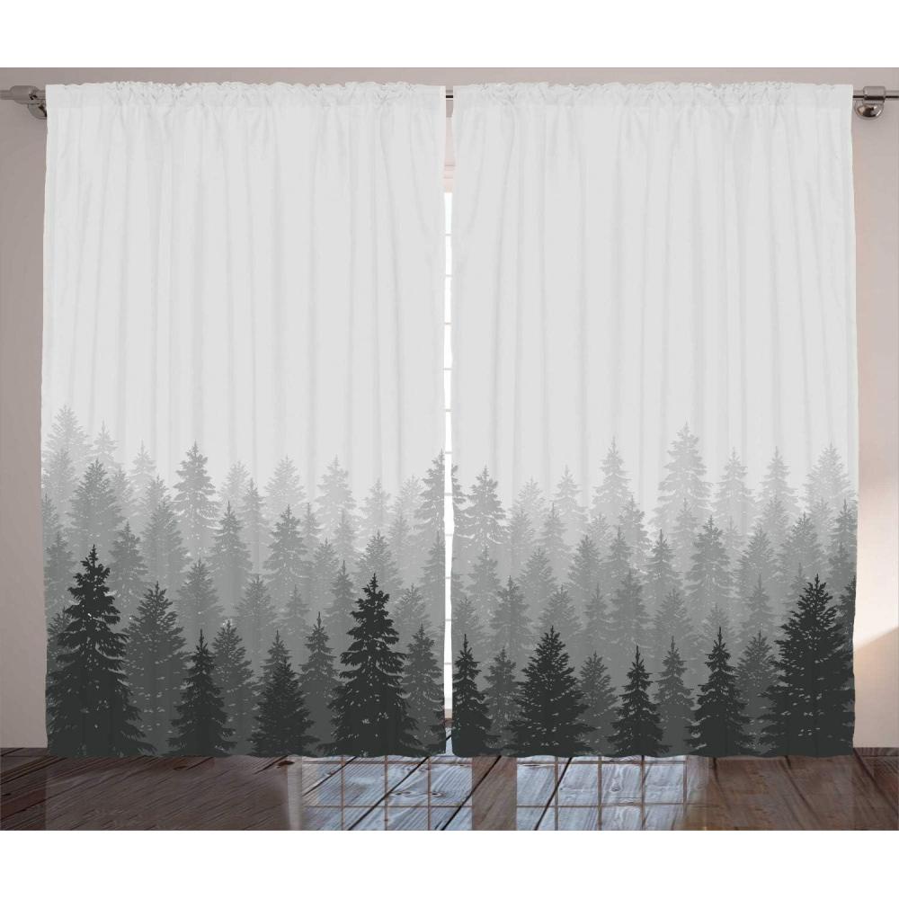 imageAmbesonne Christmas Curtains Wooden Rustic Log Cottage Scenery in The Winter Season Warm Moonlight Living Room Bedroom Window Drapes 2 Panel Set 108 X 84 White NavyGreen Charcoal