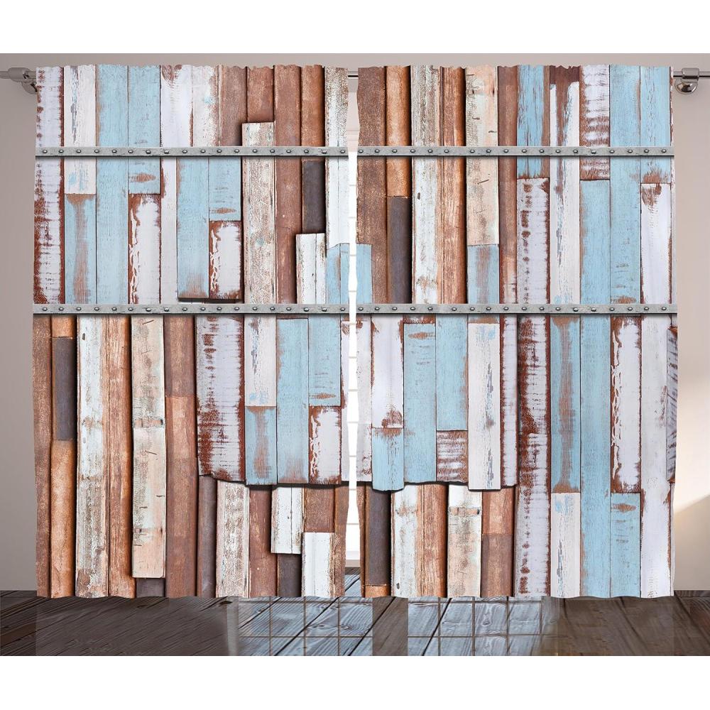 imageAmbesonne Christmas Curtains Wooden Rustic Log Cottage Scenery in The Winter Season Warm Moonlight Living Room Bedroom Window Drapes 2 Panel Set 108 X 84 White NavyMauve Teal