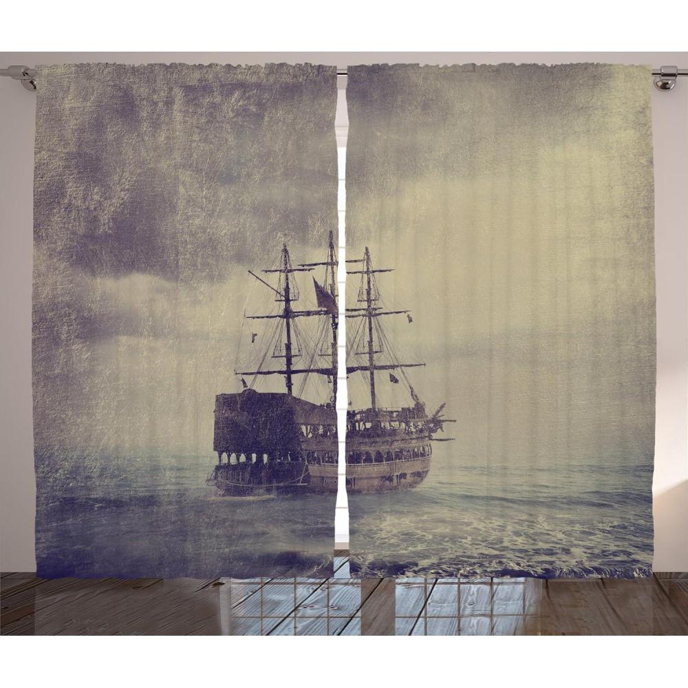imageAmbesonne Christmas Curtains Wooden Rustic Log Cottage Scenery in The Winter Season Warm Moonlight Living Room Bedroom Window Drapes 2 Panel Set 108 X 84 White NavyTan Plum