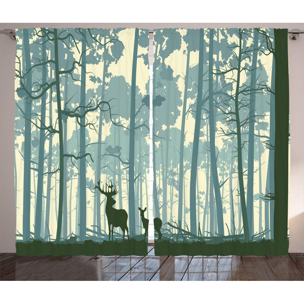 imageAmbesonne Christmas Curtains Wooden Rustic Log Cottage Scenery in The Winter Season Warm Moonlight Living Room Bedroom Window Drapes 2 Panel Set 108 X 84 White NavyPlum