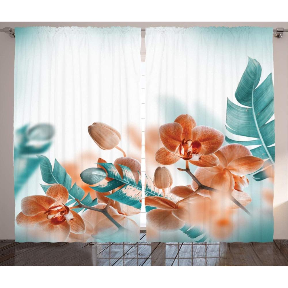 imageAmbesonne Christmas Curtains Wooden Rustic Log Cottage Scenery in The Winter Season Warm Moonlight Living Room Bedroom Window Drapes 2 Panel Set 108 X 84 White NavyOrange and Teal
