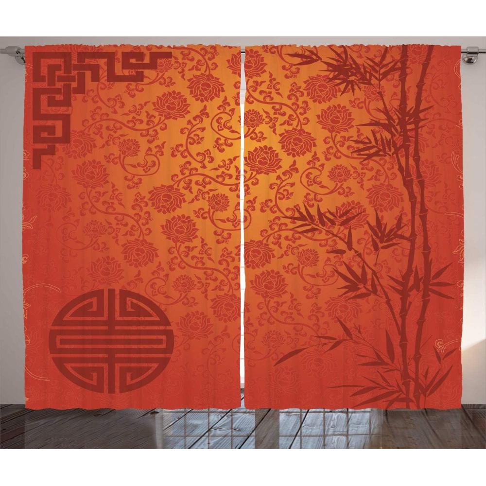 imageAmbesonne Christmas Curtains Wooden Rustic Log Cottage Scenery in The Winter Season Warm Moonlight Living Room Bedroom Window Drapes 2 Panel Set 108 X 84 White NavyOrange Ruby
