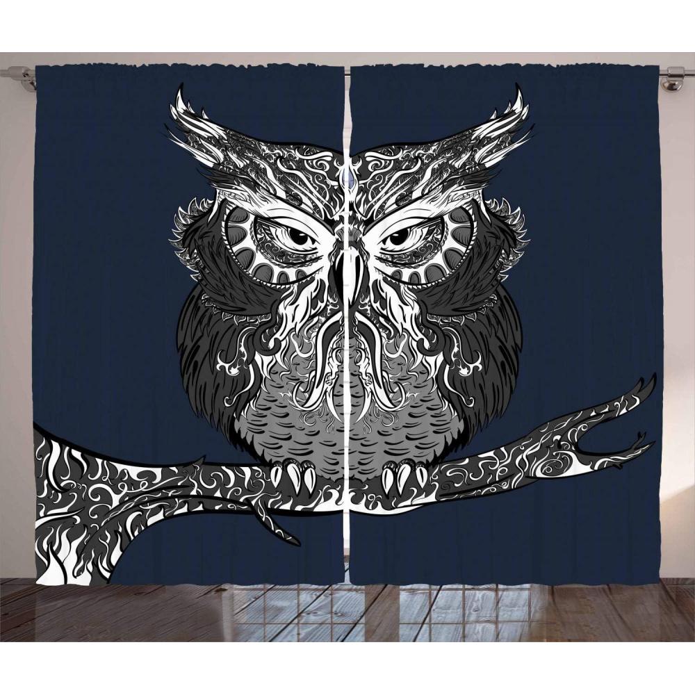 imageAmbesonne Christmas Curtains Wooden Rustic Log Cottage Scenery in The Winter Season Warm Moonlight Living Room Bedroom Window Drapes 2 Panel Set 108 X 84 White NavyCharcoal Grey