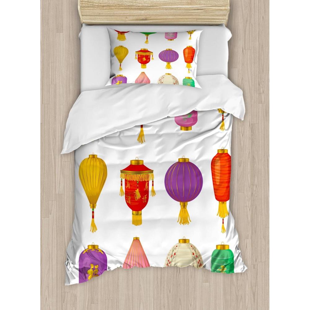 imageAmbesonne Christmas Duvet Cover Set Floral Winter Red Bird Hat and Scarf on Blooming Tree Nature Inspired Decorative 3 Piece Bedding Set with 2 Pillow Shams Queen Size Burgundy GreenRed Purple