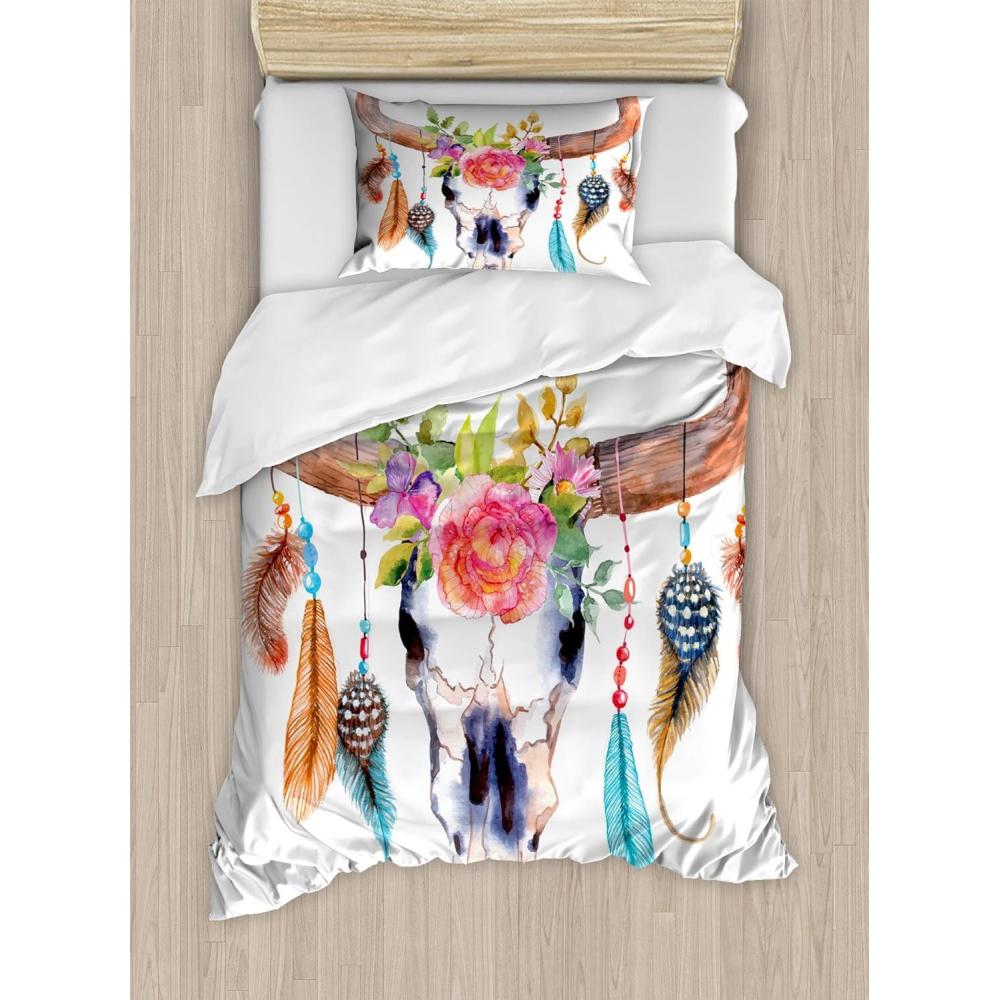 imageAmbesonne Christmas Duvet Cover Set Floral Winter Red Bird Hat and Scarf on Blooming Tree Nature Inspired Decorative 3 Piece Bedding Set with 2 Pillow Shams Queen Size Burgundy GreenWhite Pink