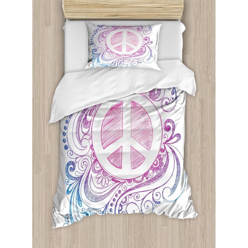 imageAmbesonne Christmas Duvet Cover Set Floral Winter Red Bird Hat and Scarf on Blooming Tree Nature Inspired Decorative 3 Piece Bedding Set with 2 Pillow Shams Queen Size Burgundy GreenPink White
