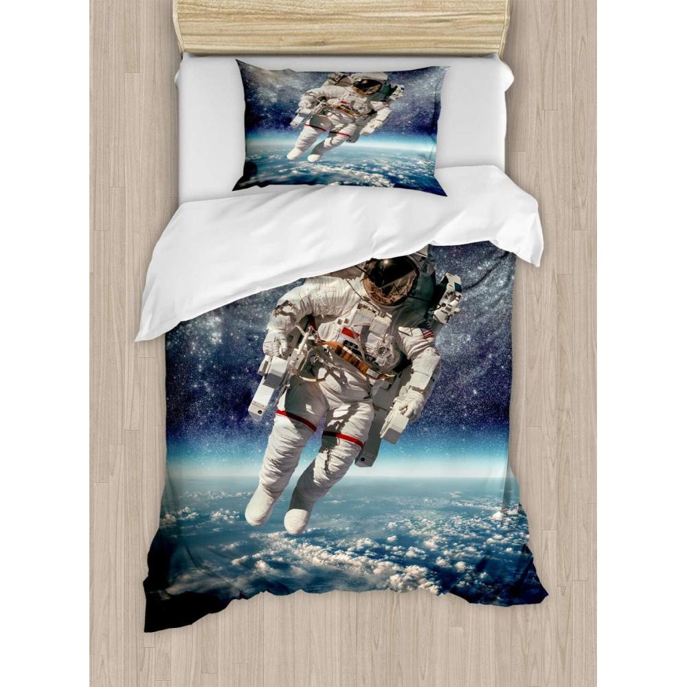 imageAmbesonne Christmas Duvet Cover Set Floral Winter Red Bird Hat and Scarf on Blooming Tree Nature Inspired Decorative 3 Piece Bedding Set with 2 Pillow Shams Queen Size Burgundy GreenBlue Gray