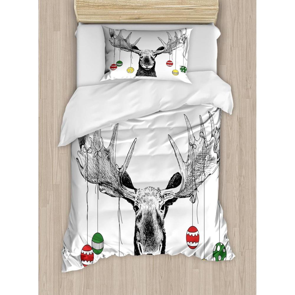 imageAmbesonne Christmas Duvet Cover Set Floral Winter Red Bird Hat and Scarf on Blooming Tree Nature Inspired Decorative 3 Piece Bedding Set with 2 Pillow Shams Queen Size Burgundy GreenCharcoal and White