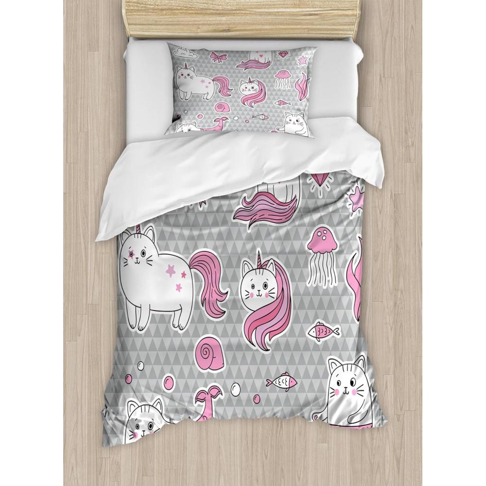 imageAmbesonne Christmas Duvet Cover Set Floral Winter Red Bird Hat and Scarf on Blooming Tree Nature Inspired Decorative 3 Piece Bedding Set with 2 Pillow Shams Queen Size Burgundy GreenGrey Pale Pink White