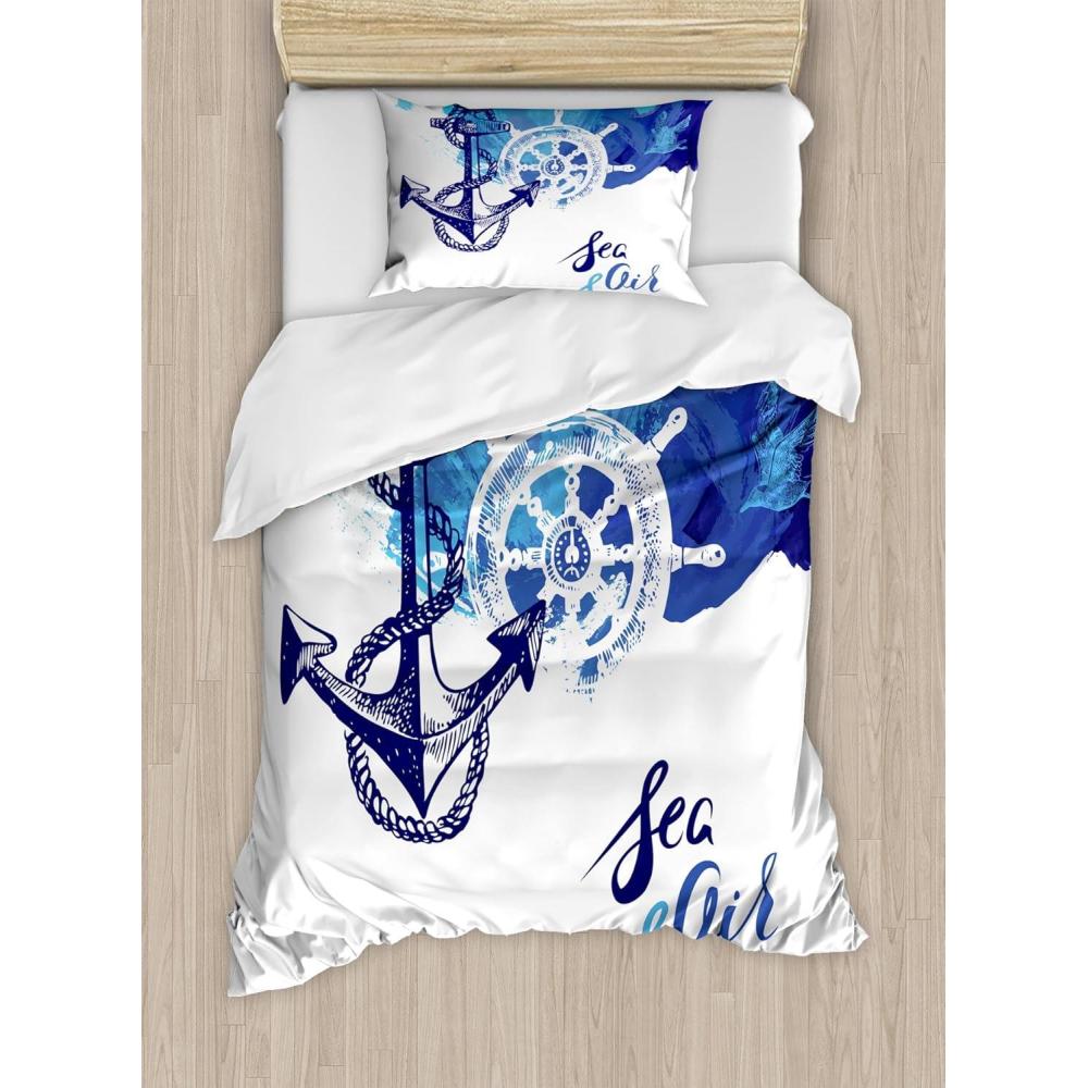 imageAmbesonne Christmas Duvet Cover Set Floral Winter Red Bird Hat and Scarf on Blooming Tree Nature Inspired Decorative 3 Piece Bedding Set with 2 Pillow Shams Queen Size Burgundy GreenShades of Blue