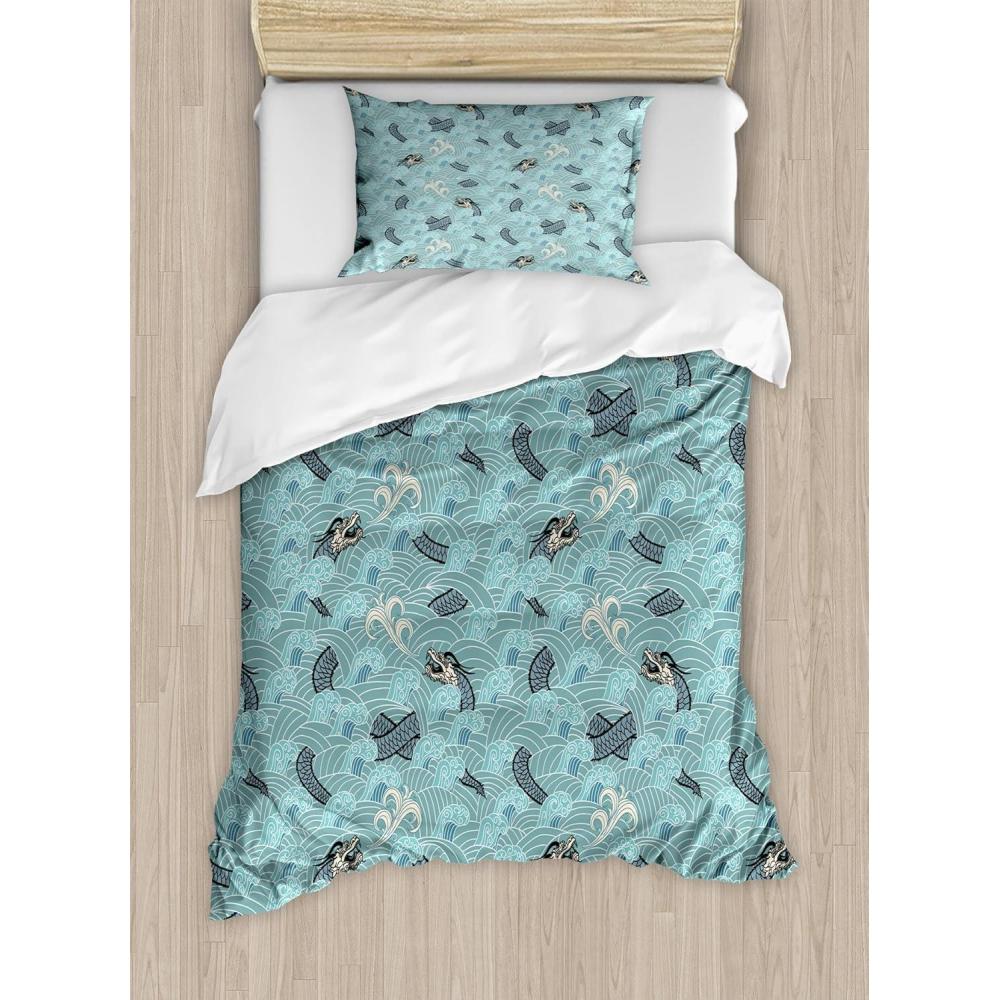 imageAmbesonne Christmas Duvet Cover Set Floral Winter Red Bird Hat and Scarf on Blooming Tree Nature Inspired Decorative 3 Piece Bedding Set with 2 Pillow Shams Queen Size Burgundy GreenTeal
