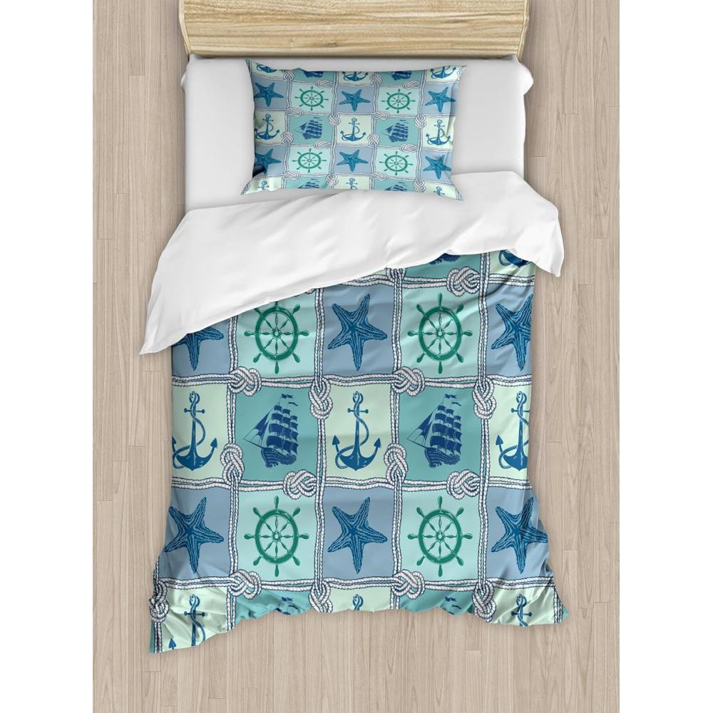 imageAmbesonne Christmas Duvet Cover Set Floral Winter Red Bird Hat and Scarf on Blooming Tree Nature Inspired Decorative 3 Piece Bedding Set with 2 Pillow Shams Queen Size Burgundy GreenBlue Turquoise