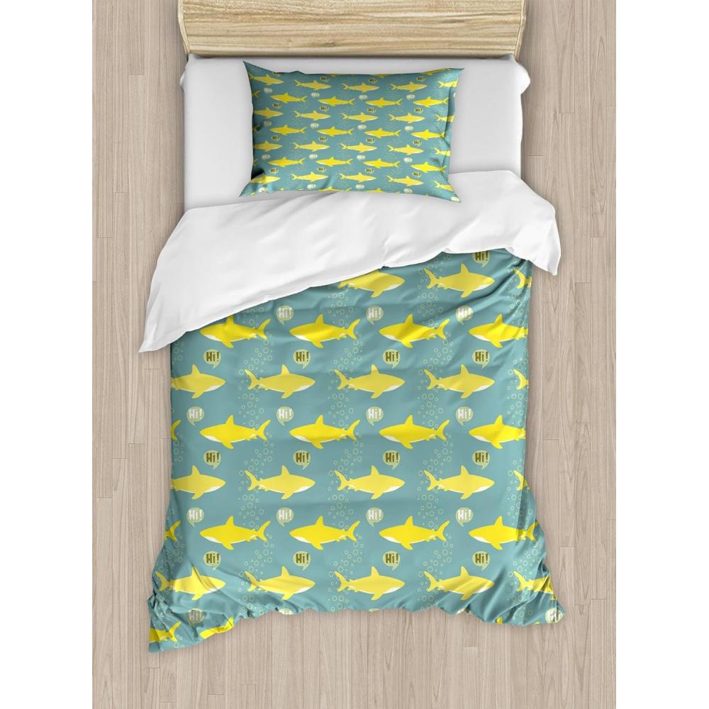 imageAmbesonne Christmas Duvet Cover Set Floral Winter Red Bird Hat and Scarf on Blooming Tree Nature Inspired Decorative 3 Piece Bedding Set with 2 Pillow Shams Queen Size Burgundy GreenSea Green Yellow