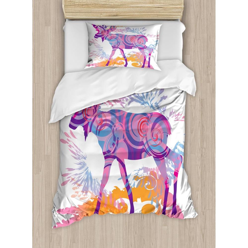 imageAmbesonne Christmas Duvet Cover Set Floral Winter Red Bird Hat and Scarf on Blooming Tree Nature Inspired Decorative 3 Piece Bedding Set with 2 Pillow Shams Queen Size Burgundy GreenMauve Orange