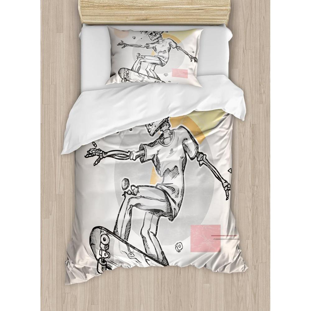 imageAmbesonne Christmas Duvet Cover Set Floral Winter Red Bird Hat and Scarf on Blooming Tree Nature Inspired Decorative 3 Piece Bedding Set with 2 Pillow Shams Queen Size Burgundy GreenGrey Cream