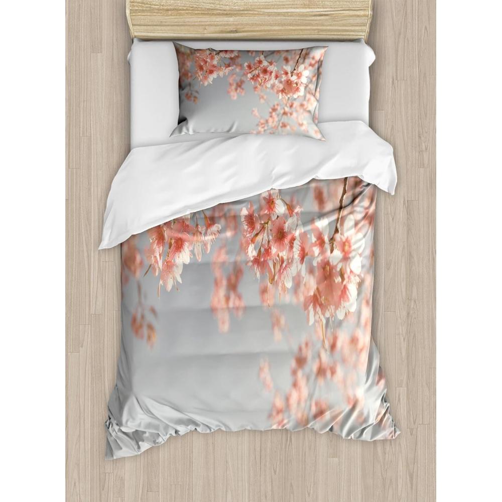 imageAmbesonne Christmas Duvet Cover Set Floral Winter Red Bird Hat and Scarf on Blooming Tree Nature Inspired Decorative 3 Piece Bedding Set with 2 Pillow Shams Queen Size Burgundy GreenBurgundy Teal