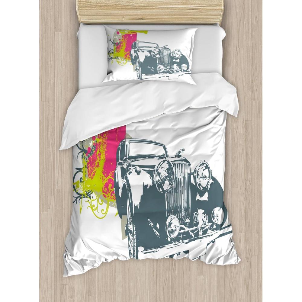 imageAmbesonne Christmas Duvet Cover Set Floral Winter Red Bird Hat and Scarf on Blooming Tree Nature Inspired Decorative 3 Piece Bedding Set with 2 Pillow Shams Queen Size Burgundy GreenLime Slate Blue