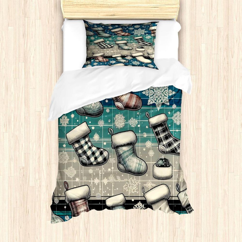 imageAmbesonne Christmas Duvet Cover Set Watercolor Christmas Theme Fir Trees Abstract Silhouettes Illustration Decorative 3 Piece Bedding Set with 2 Pillow Shams Queen Size Green SeafoamBlue Dark Grey Off White
