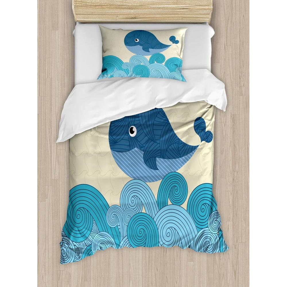 imageAmbesonne Christmas Duvet Cover Set Watercolor Christmas Theme Fir Trees Abstract Silhouettes Illustration Decorative 3 Piece Bedding Set with 2 Pillow Shams Queen Size Green SeafoamDark Blue