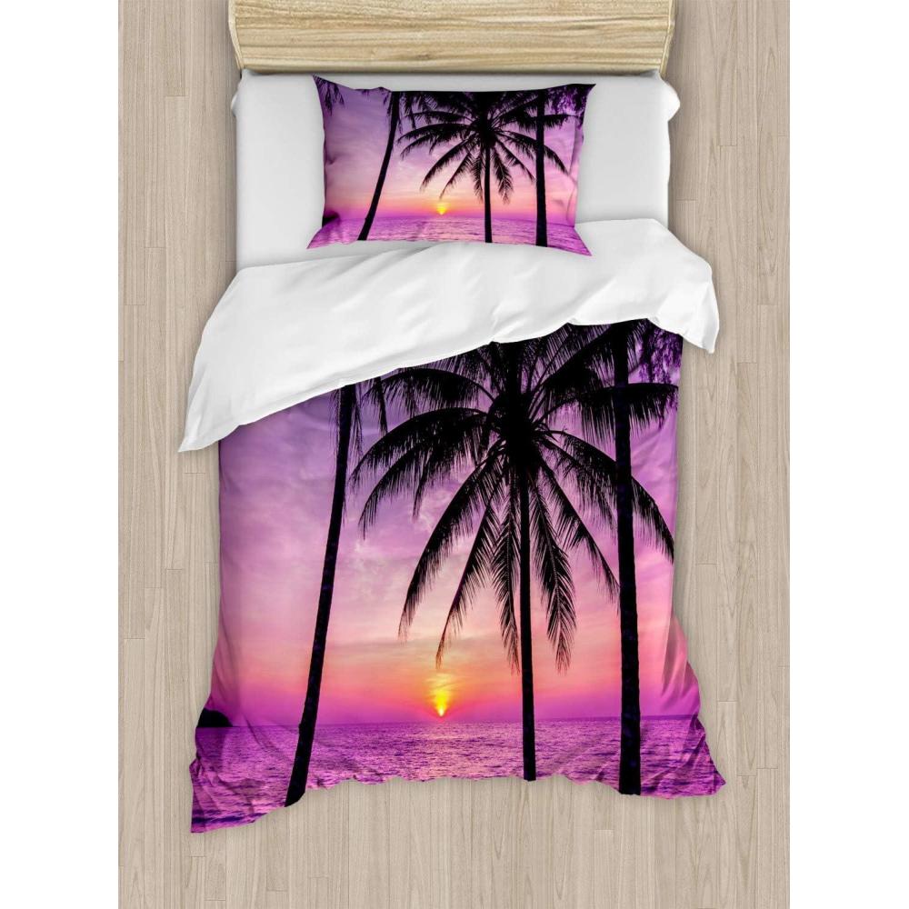 imageAmbesonne Christmas Duvet Cover Set Watercolor Christmas Theme Fir Trees Abstract Silhouettes Illustration Decorative 3 Piece Bedding Set with 2 Pillow Shams Queen Size Green SeafoamBlack Purple