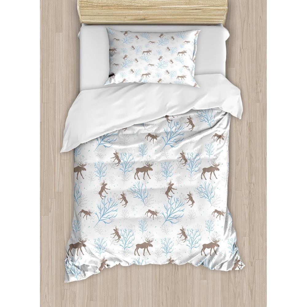 imageAmbesonne Christmas Duvet Cover Set Watercolor Christmas Theme Fir Trees Abstract Silhouettes Illustration Decorative 3 Piece Bedding Set with 2 Pillow Shams Queen Size Green SeafoamBrown Blue